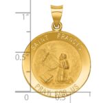 14k Polished and Satin Hollow St Francis Medal Round Pendant - Image 3
