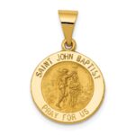 14k Polished and Satin Hollow St John the Baptist Medal Round Pendant