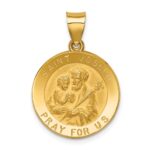 14k Polished and Satin Hollow St Joseph Medal Round Pendant