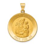 14k Polished and Satin Hollow Large St Joseph Medal Round Pendant