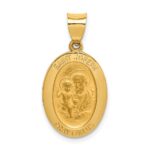 14k Polished and Satin Hollow St Joseph Medal Oval Pendant