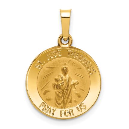 14k Polished and Satin Hollow St Jude Thaddeus Medal Round Pendant
