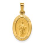 14k Polished and Satin Hollow St Jude Thaddeus Medal Oval Pendant