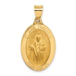 14k Polished and Satin Hollow St Jude Thaddeus Medal Oval Pendant