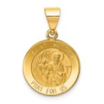 14k Polished and Satin Hollow St Matthew Medal Round Pendant