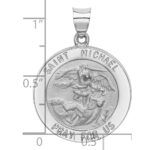 14k White Gold Polished and Satin Hollow St. Michael Medal Round Pendant - Image 3