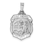 14k White Gold Polished and Satin Hollow Small St Michael Medal Badge Pendant