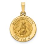 14k Polished and Satin Hollow St Peregrine Medal Round Pendant