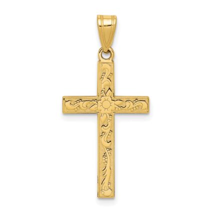 14k Etched Floral Cross Pendant
