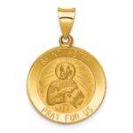 14k Polished and Satin Hollow Saint Peter Medal Round Pendant