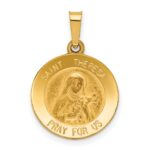 14k Polished and Satin Hollow St Theresa Medal Round Pendant