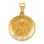 14k Polished and Satin Hollow St Theresa Medal Round Pendant