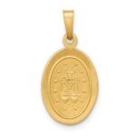14k Polished and Satin Hollow Miraculous Medal Oval Pendant - Image 4