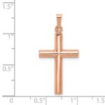 14K Rose Gold Brushed and Polished Hollow Cross Pendant - Image 3