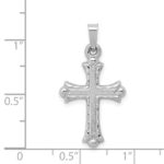 14K White Gold Textured and Polished Fleur de lis Cross Pendant - Image 3