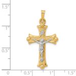 14k Two-Tone Textured and Polished INRI Crucifix Cross Pendant - Image 4