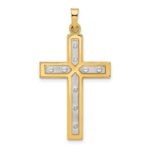 14K and White Rhodium Polished and Satin Cross Pendant