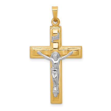 14k Two-tone Polished INRI Crucifix Pendant