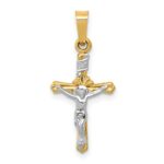 14k Two-tone Polished INRI Crucifix Pendant