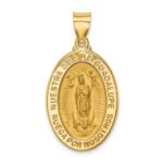 14K Polished and Satin Hollow Spanish Our Lady Of Guadalupe Oval Medal Pendant