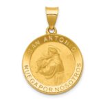 14K Polished and Satin Hollow Spanish San Antonio Medal Round Pendant