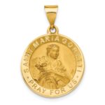 14K Polished and Satin Hollow St. Maria Goretti Medal Round Pendant