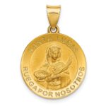 14K Polished  and  Satin Hollow Spanish Santa Lucia Medal Round Pendant