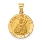 14k Polished and Satin Hollow Round St. Edmund Medal Pendant