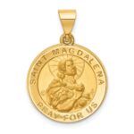 14k Polished and Satin Hollow Round St. Magdalena Medal Pendant