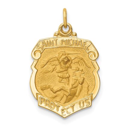 14k Polished and Satin Solid Small St. Michael Medal Badge Pendant
