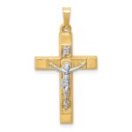 14k Two-tone Hollow Polished Textured Latin Crucifix