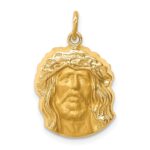 14k Hollow Polished and Satin Medium Jesus Medal