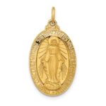 14k Polished and Satin Solid Medium Miraculous Medal Oval Pendant