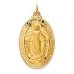14k Polished and Satin Solid Large Miraculous Medal Oval Pendant