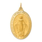 14k Polished and Satin Solid Large Miraculous Medal Oval Pendant