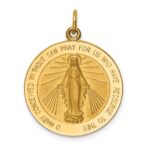 14k Polished and Satin Solid Miraculous Medal Round Pendant