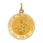 14K Polished and Satin Solid Queen Of The Holy Scapular Medal Reversible Round Pendant