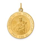 14K Polished and Satin Solid Large Queen Of The Holy Scapular Medal Reversible Round Pendant
