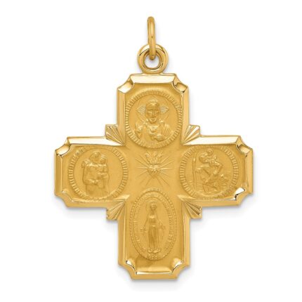 14k Polished and Satin Solid Medium 4-Way Medal Pendant