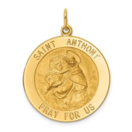 14k Polished and Satin Solid Large Round St. Anthony Medal Pendant