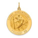 14k Polished and Satin Solid St. Christopher Medal Round Pendant