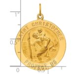 14k Polished and Satin Solid St. Christopher Medal Round Pendant - Image 4