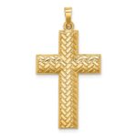 14k Hollow Polished Basketweave Design Latin Cross Pendant