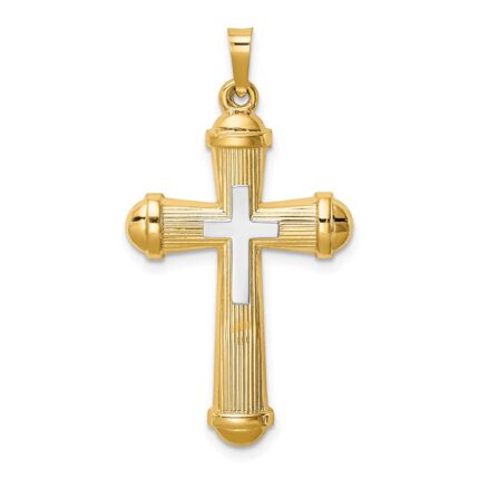 14k Two-tone Hollow Polished Cross with Center Cross Pendant
