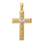 14K and White Rhodium Diamond-cut Cross Pendant