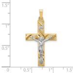 14k Two-tone Hollow Polished Textured Latin Crucifix Pendant - Image 4