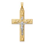 14k Two-tone Hollow Polished Textured and Striped Latin Crucifix Pendant