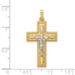 14k Two-tone Hollow Polished Rope Edge Latin Crucifix Pendant - Image 3
