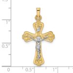 14k Two-tone Polished Solid INRI Crucifix Pendant - Image 3