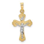 14k Two-tone Polished Solid INRI Crucifix Pendant